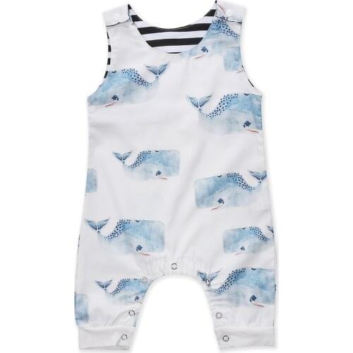 Infant Baby Boy Girl Whale Clothes Newborn sleeveless Long Jumpsuit Romper Cotton Clothes Outfits