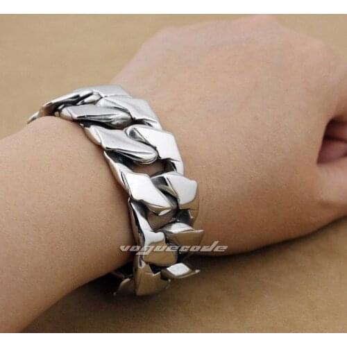 Huge and Heavy Shiny Punk Fashion Bracelet Solid 316L Stainless Steel Cool Mens Biker Star Bracelet 5F002 -- 8.1"~11.8"