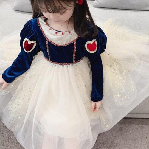 Girls Dress Gold Velvet Love Princess Dresses For New Year 2021 Autumn ChildrenS Costumes Winter Long-Sleeve Christmas Dresses