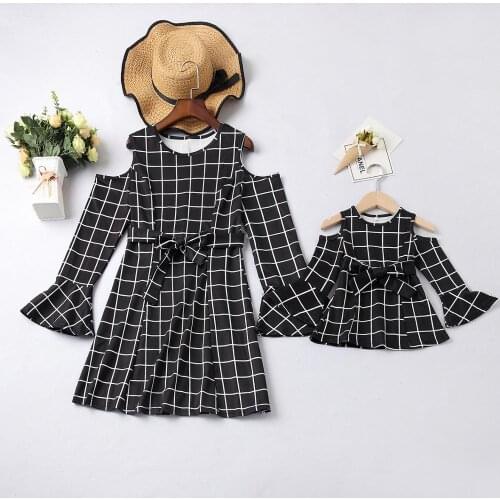 Strapless Mom And Me Dress Family Mother And Daughter Dresses Matching Womens Baby Girls Print Plaid Party Dress Clothes Outfit