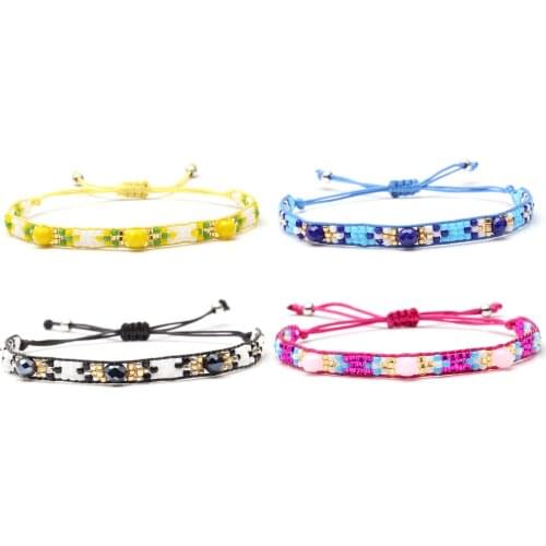 Bohemian Miyuki Glass Seed Bead Crystal Woven Bracelet Handmade Multicolored Beads Waxed String Handmade Single Wrap Jewelry Her