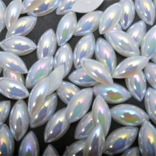 Ivory White AB Horse Eye Shape Flatback Half Pearl Bead Loose DIY ABS Plastic Imitation Half Pearl Nail Arts Decoration Craft
