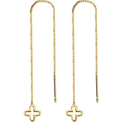 Simple Tassel Jewelry Yellow Gold Filled Four-leaf Clover Temperament Was Thin, Long Earrings