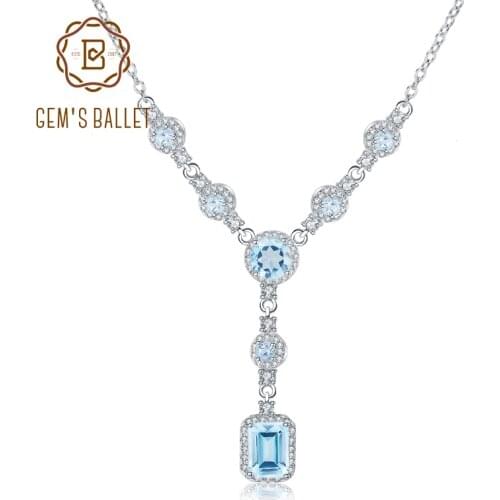 GEMS BALLET Luxury 3.77Ct Natural Sky Blue Topaz Gemstone 925 Sterling Silver Pendant Necklace for Women Wedding Fine Jewelry