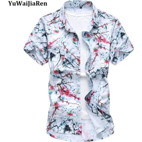 YuWaiJiaRen Printed Shirts For Mens Short Sleeve Silk Hawaiian Shirt Plus Size 4XL 5XL 6XL 7XL Summer Casual Floral Shirts