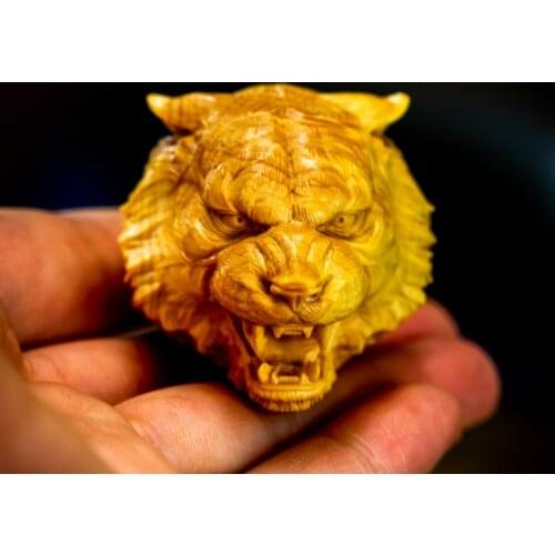 Boxwood 5cm 6cm Tiger Head Boxwood Chinese Zodiac Feng Shui Pendant Wood Statue Car Hanging Lucky Home Decor