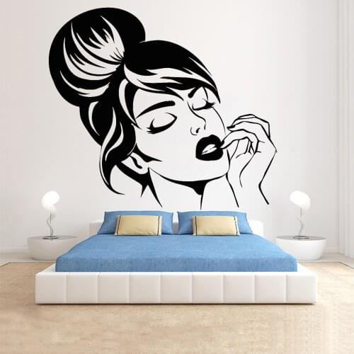 Sexy Wall Decal Beautiful Girl Face Hairstyle Makeup Vinyl Wall Mirror Stickers Fashion Woman Bedroom Decor Accessories Y602