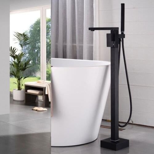 Bathtub Mixers Bath Tub Sink Faucets Floor Mounted Free Standing Hot and Cold Bath Shower Set Black Brass Luxury Hand shower Tap