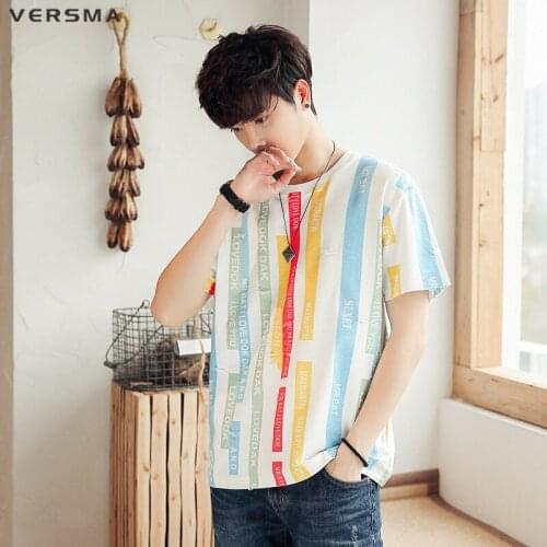 VERSMA 2019 Korean Harajuku BF Stripe Patchwork T-shirt Men Women Summer High Street Hip Hop Streetwear Oversized Couple T Shirt