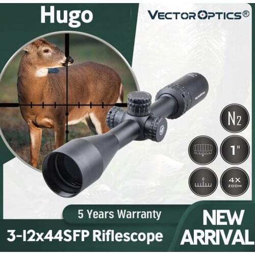 Vector Optics Hugo 3-12x44 Varmint Hunting 1" Riflescope Min 10 Yds Wire BDC Ranging Reticle Turret Lock Ruge 10/22