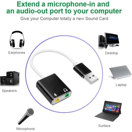 External USB Sound Card to 3.5mm Jack Audio Adapter Earphone Micphone for Macbook Computer Laptop PC