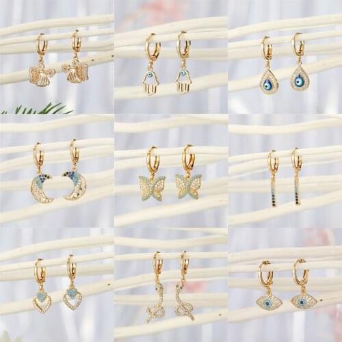 Dayoff Korean Rhinestone Eye Hamas Hand Snake Hoop Earrings For Womens Jewelry Crystal Angle Butterfly Small Hoops Earrings E698