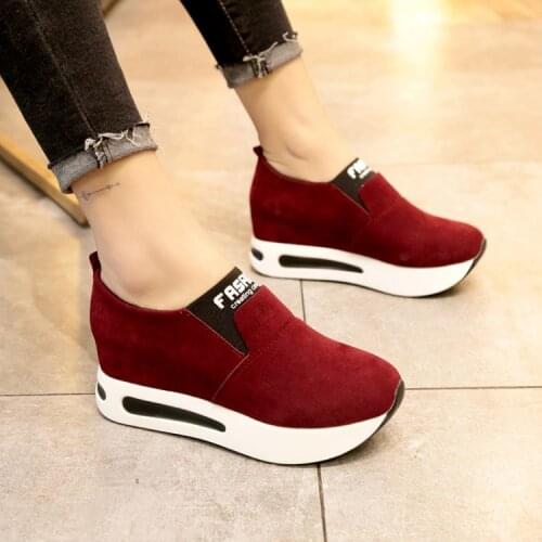 2020 Flock New High Heel Lady Casual black/Red Women Sneakers Leisure Platform Shoes Breathable Height Increasing Shoes