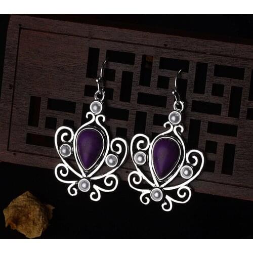 Female Earrings Antique Vintage Jewelry Purple Moonstone Earrings for Women Fashion Jewelry Accessories Gifts