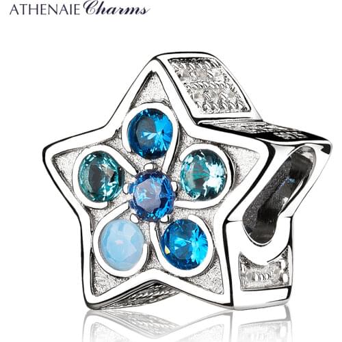ATHENAIE 925 Sterling Silver Bead Charm Multi-Colored CZ Bright Star Charms for Women Bracelet & Necklace DIY Jewelry