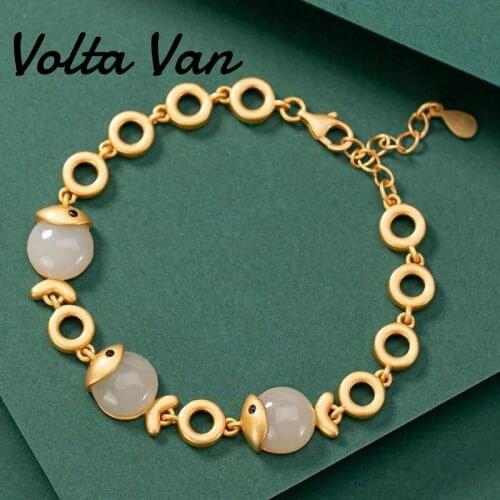 Volta Van Women Charm Bracelets 925 Sterling Silver Vintage Natural Jade Fine Jewelry 2021 New Elegant Samll Fish Bracelet