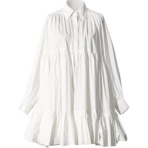 Ladies Lantern Sleeve Evening Dress Dress Ruffle Prom Dress Pleated Temperament Dress Fashion Lapel Loose Trendy Dress