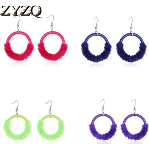 ZYZQ Winter Color Oversize Hoop Earrings For Women Wide Big Plush Round Circle Statement Earrings Sweet Jewelry Gift