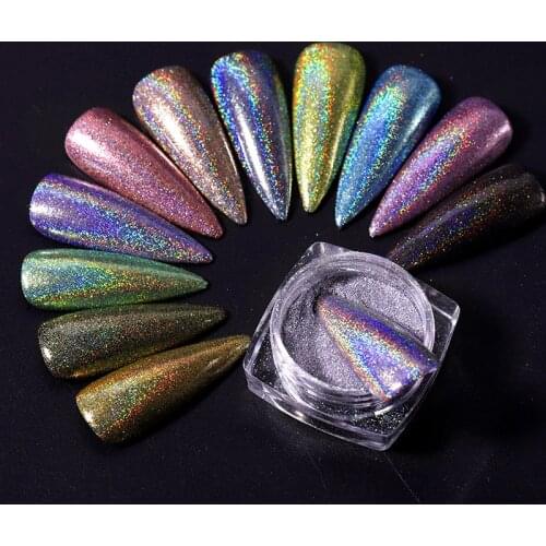 1Box Laser Nail Glitter Holographic Powder for Nails Mirror Polishing Chrome Pigments Shimmer Dip Powders Nail Art Decorations