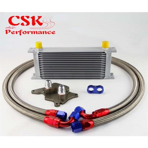 16 Row 248mm AN10 British Oil Cooler Kit Fits For BMW Mini Cooper R56 Supercharger Silver