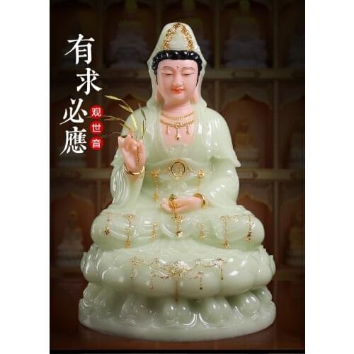 2021 HIGH-GRADE BUDDHA GUANYIN AVALOKITESVARA FAMILY EFFICACIOUS TALISMAN BLESS SAFE HEALTH GOOD LUCK JADE GILDING BUDDHA STATUE