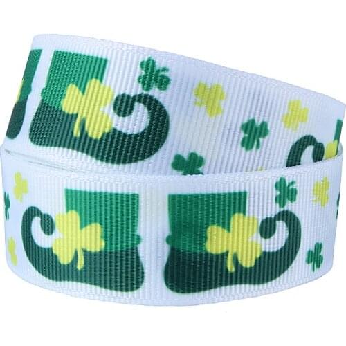 50Y/lot) New floral with green stripe printing grosgrain ribbons