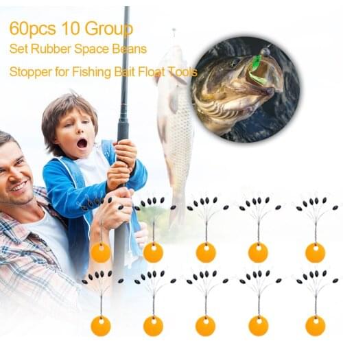 60pcs 10 Group Set High Quality Rubber Space Beans For Sea Carp Fly Fishing Black Rubber Oval Stopper Fishing Bobber Float