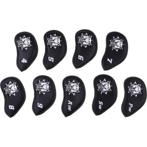 9Pieces PU Leather Golf Head Cover Club Iron Putter Head Protector Cover Set