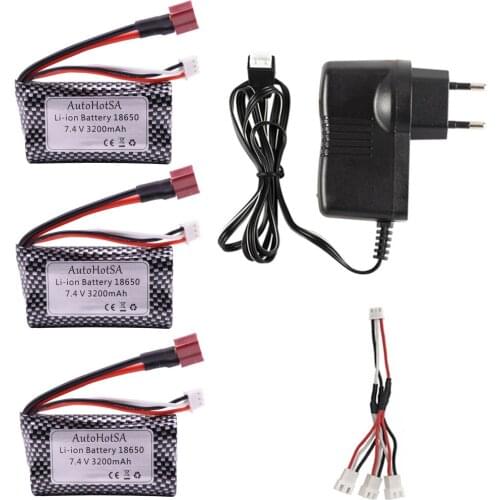 High capacity Battery and Charger cable for Wltoys 10428 /12428/12423 Q46 RC Car Spare Parts 7.4V 3200MAH T Plug battery 18650