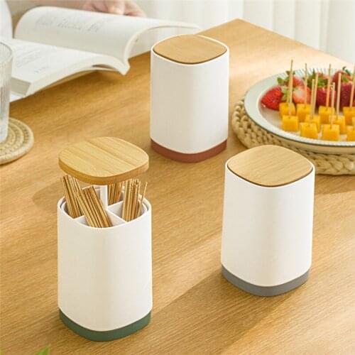 Japanese-style Automatic Pressing Toothpick Box Multi-use Split Cotton Swabs Dental Floss Storage Toothpick Jar