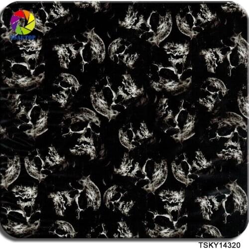 Free shipping 0.5m*2m/10m size black skull hydrographic film water transfer printing film
