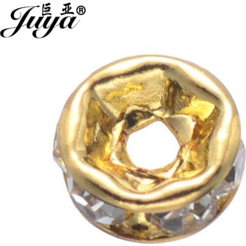 JUYA Spacer Beads for DIY Jewelry Making Accessories 100pcs 5mm Gold Cheap Alloy Rhinestone Rondelles Bead Loose PR0002