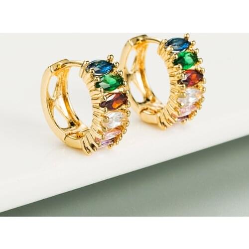 Bohemia Multicolor Zirconia Hoop Earrings Dazzling Crystal Huggies Charming Rainbow Earring Piercing Jewelry Hoops For Lady Girl