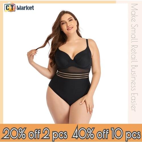 One Piece Hollow Swimsuit Women Plus Size Mesh Swimwear Vintage Swimming Bodysuit with Pad 2021 Holiday CTYY4105