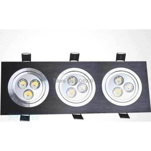 Black 9W(3*3W) 9-LED Tri-Head Recessed Ceiling Cabinet Down Light Fixture Downlight/Spotlight Bulb Lamp Rectangle AC 110V/220V
