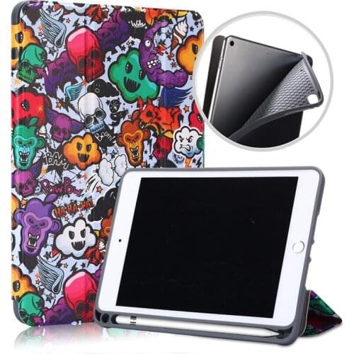 Colorful printed case For iPad mini4 mini5 2019 7.9 inch with Pencil Holder Folding Stand Smart PU Leather Soft TPU Cover