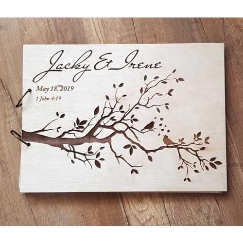 Personalized Engraved Wooden Guest Book Bird Wedding Guest Book Rustic Wedding Guest Book Bridal Shower Guest Book