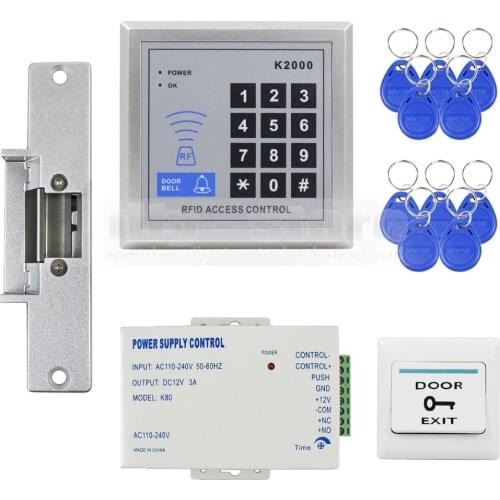 DIYSECUR 125KHz RFID Reader Access Control System Full Kit Set + Electric Strike Door Lock + Power Supply