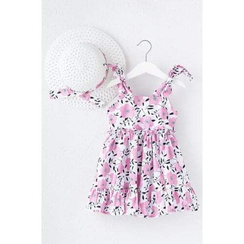 Girl With Dress Flower Patterned Hat
