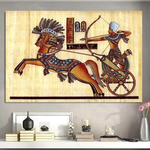 Egyptian Backdrop Antique Hieroglyphs Weapons Queen Pay Tribute Ancient Elements of Egypt Canvas Painting Wall Art Decor
