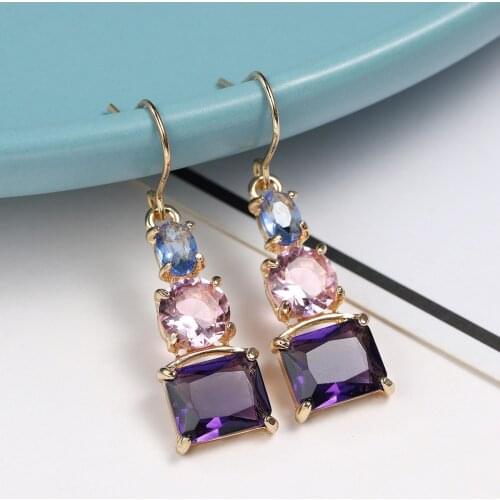Elegant Natural Gems Crystal Dangle Drop Earrings Geometry Cut Colourful Zircon Bridal Long Earring Charm Earrings Women Jewelry