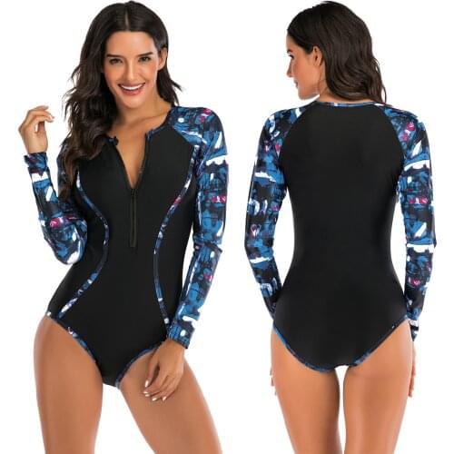 European and American One-Piece Long Sleeves Surfing Suit Sunscreen Womens Swimsuit Hot Spring Diving Suit Sexy Swimsuit
