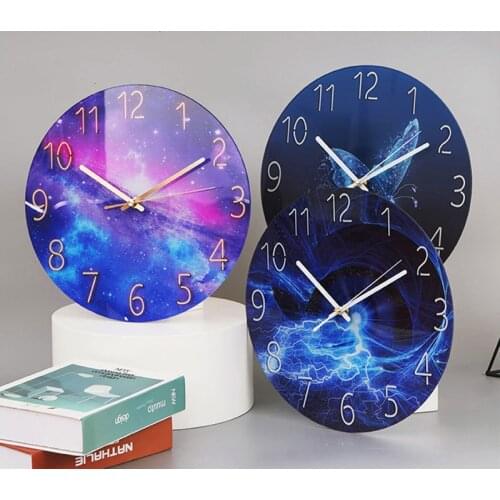 Art Wall Clock Decorative Modern Design Landscape Quartz Clock Colorful Tempered Glass Clock Living Room Bedroom Home Decor