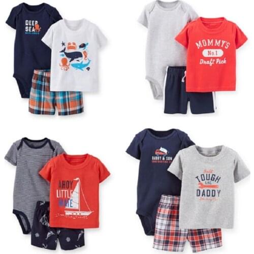 Summer Baby Boys Clothes Sets Newborn Bodysuit Pant 3-pcs Suit Bebe Boy Clothing Infant T-Shirt Shorts Suit Cotton Jumpsuit Tops