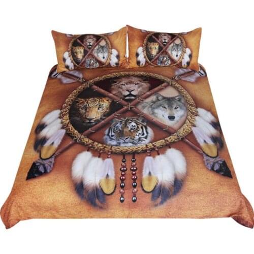Free shipping 3d dream catcher animal bear lion tiger leopard wolf bedding set 1pc duvet cover&2pcs pillow cases home textile