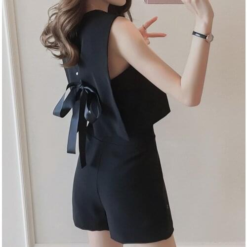 Sportswear Suit Women Summer New Bow Knot Wild Vest Two-piece Suit Solid Color Casual Shorts Sleeveless Fashion Suit Women