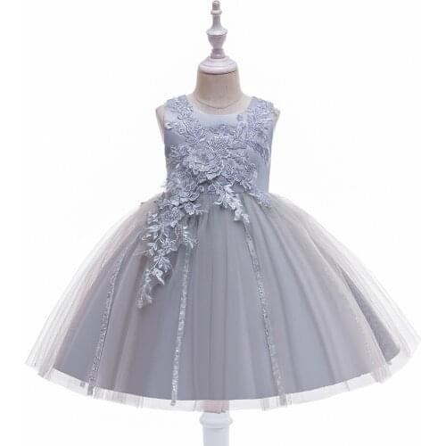 Lace Flower Girls Dress Sleeveless Girls Grey A-Line Formal Holly Communion Dress 2021 Party Custom Children Prom Gown