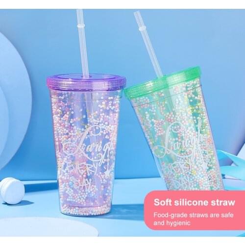 Drinking Cup Straw Cup With Lid Double-layer Plastic Reusable Water Bottle Ice Coffee Cup Straw Mug Milk Coffee Tea Water Bottle