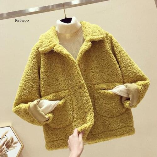 Korean Autumn Thick Lamb Coat Women Solid Basic Jacket Winter Clothes Chic Jackets for Women Clothing Loose Coat Outerwear