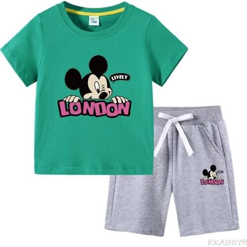 Disney Mickey Summer New Childrens T-Shirt Childrens Clothing Korean Edition Cotton Childrens Short Sleeve